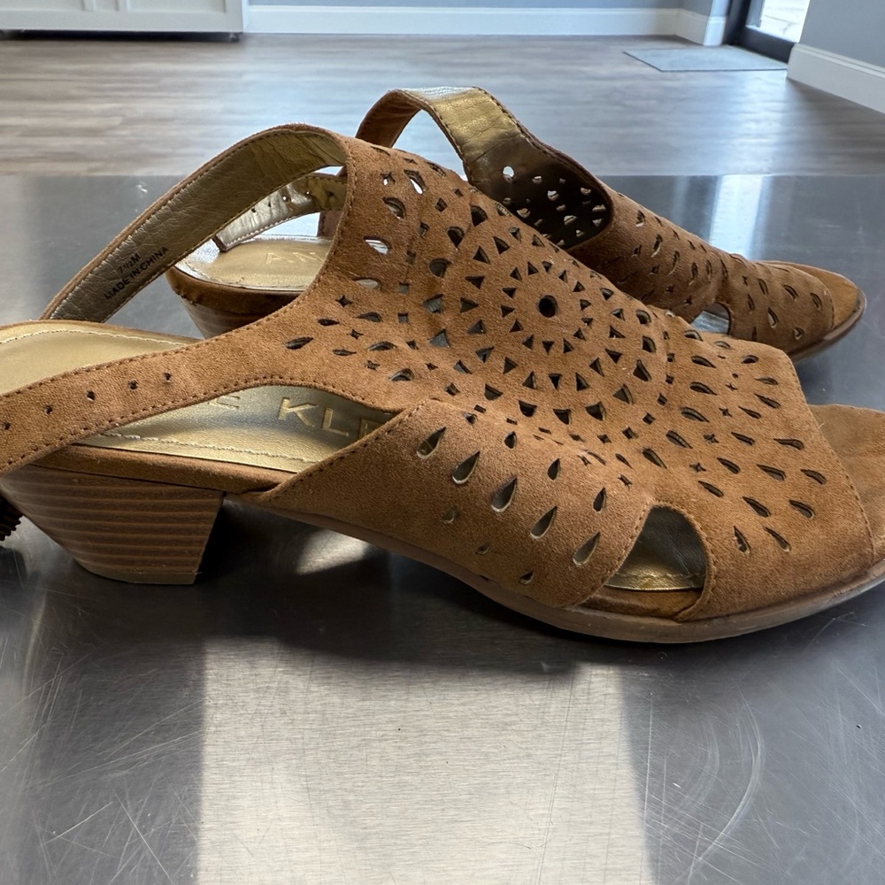 Anne Klein Brown Mules with Cutout Design